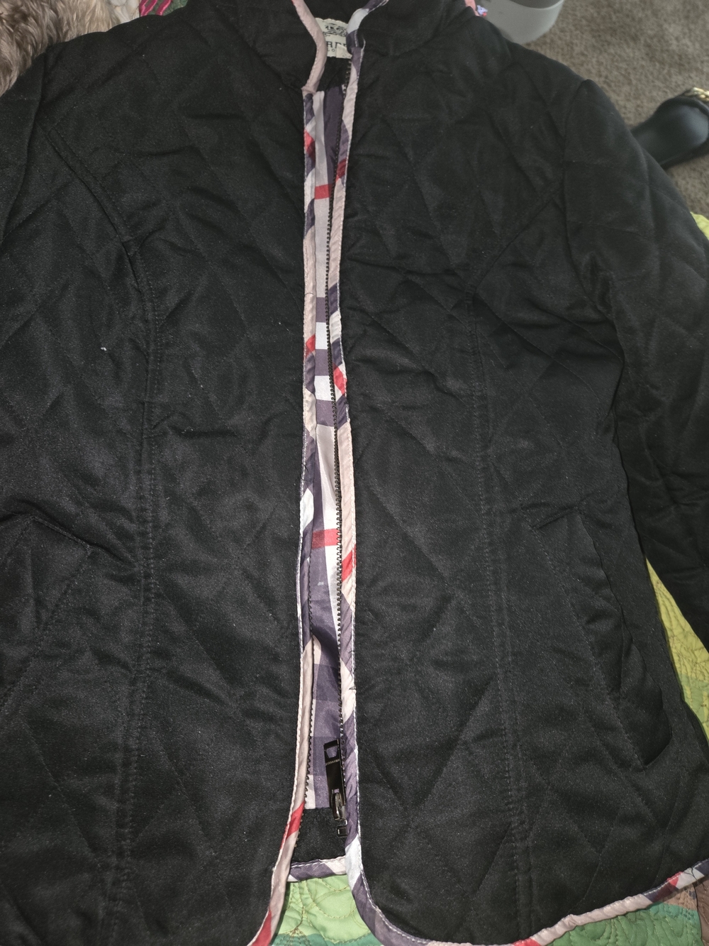 Burberry Black Quilted Jacket with Branded Check Trim